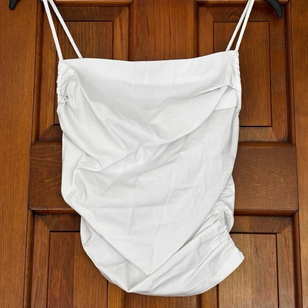 White Ruched Spaghetti Strap Top